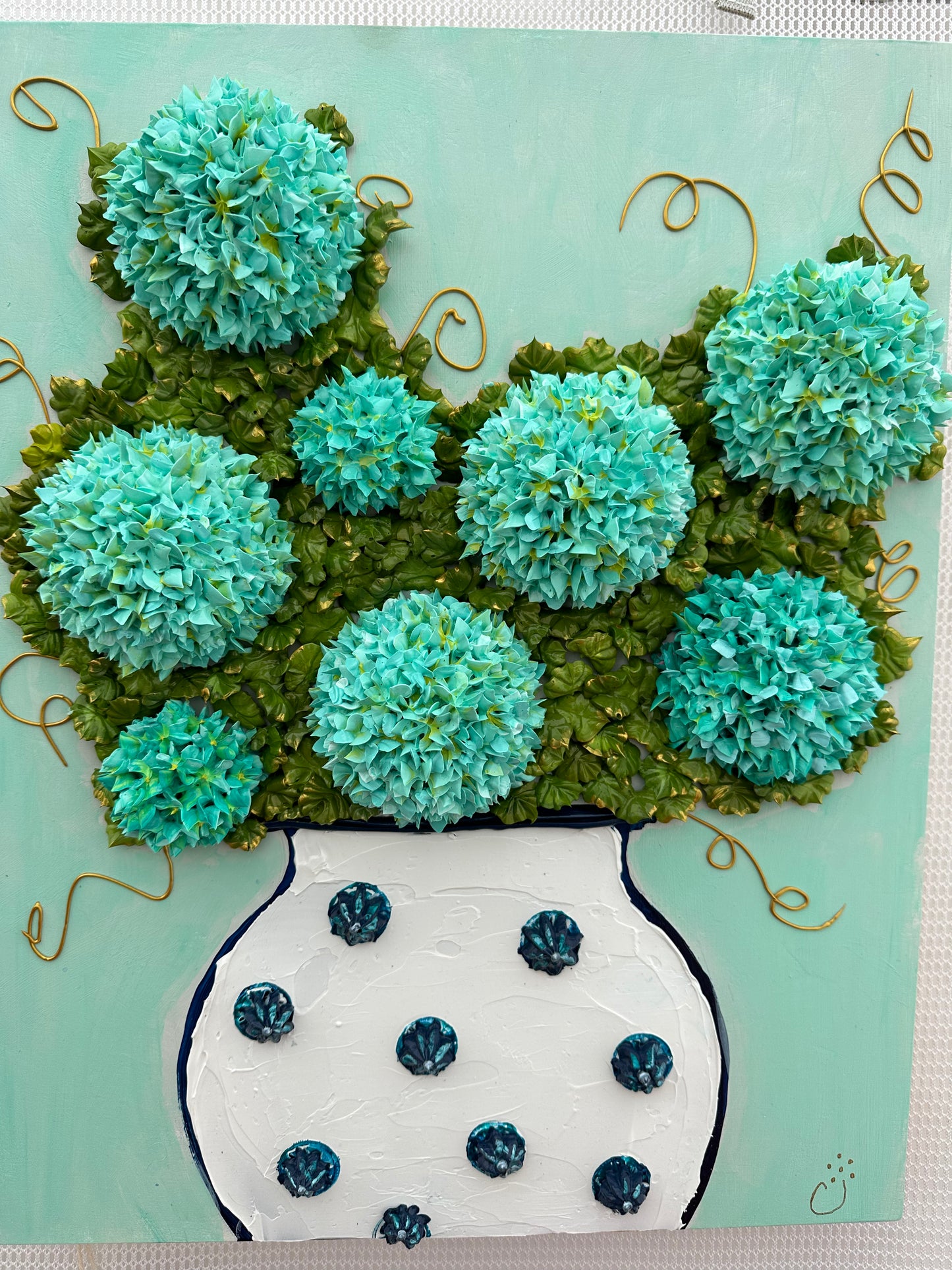 Blue Hydrangeas in Chinoiserie Vase