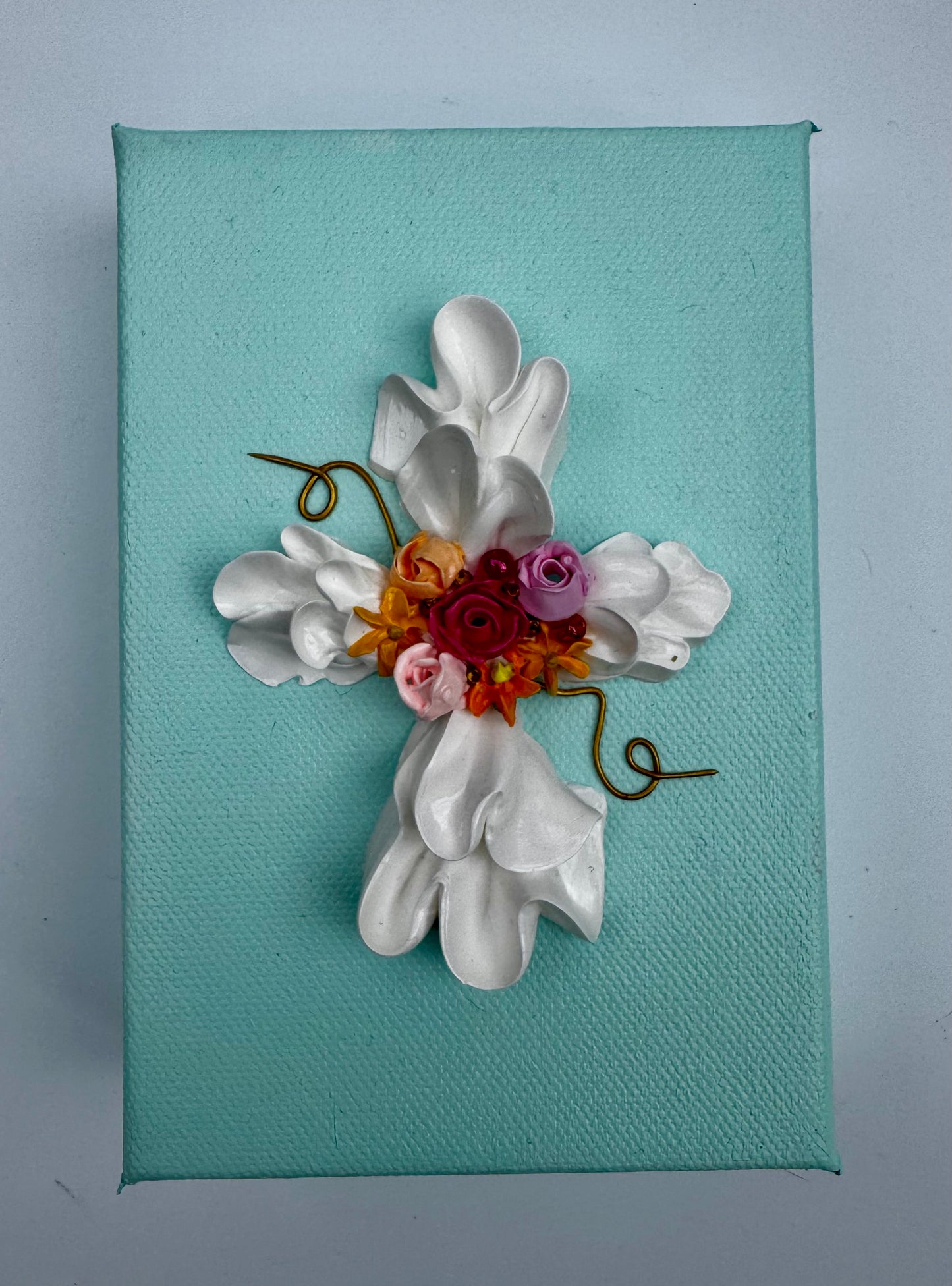 Cross with Pink & Orange Flowers