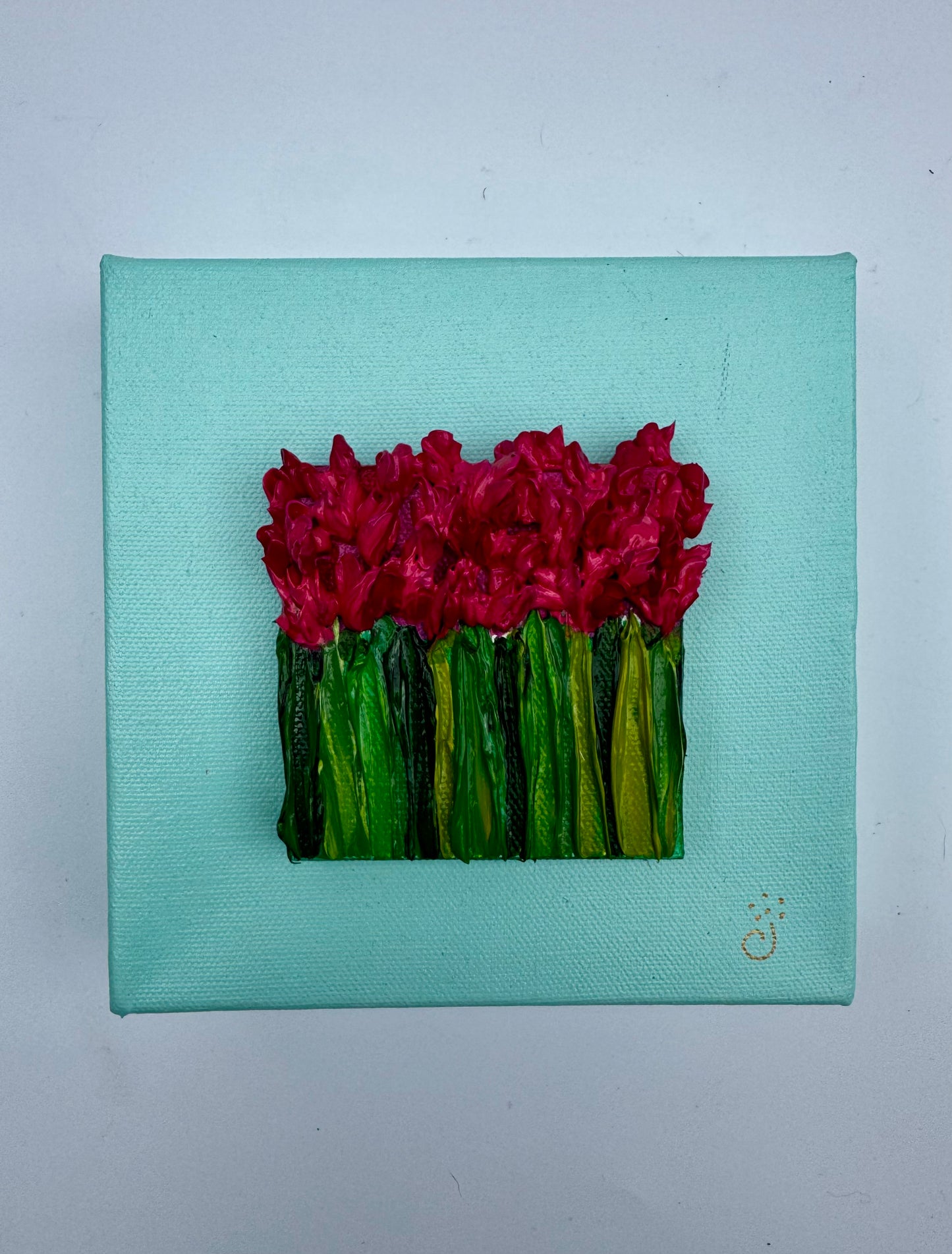 Pink Flowers on Blue Background