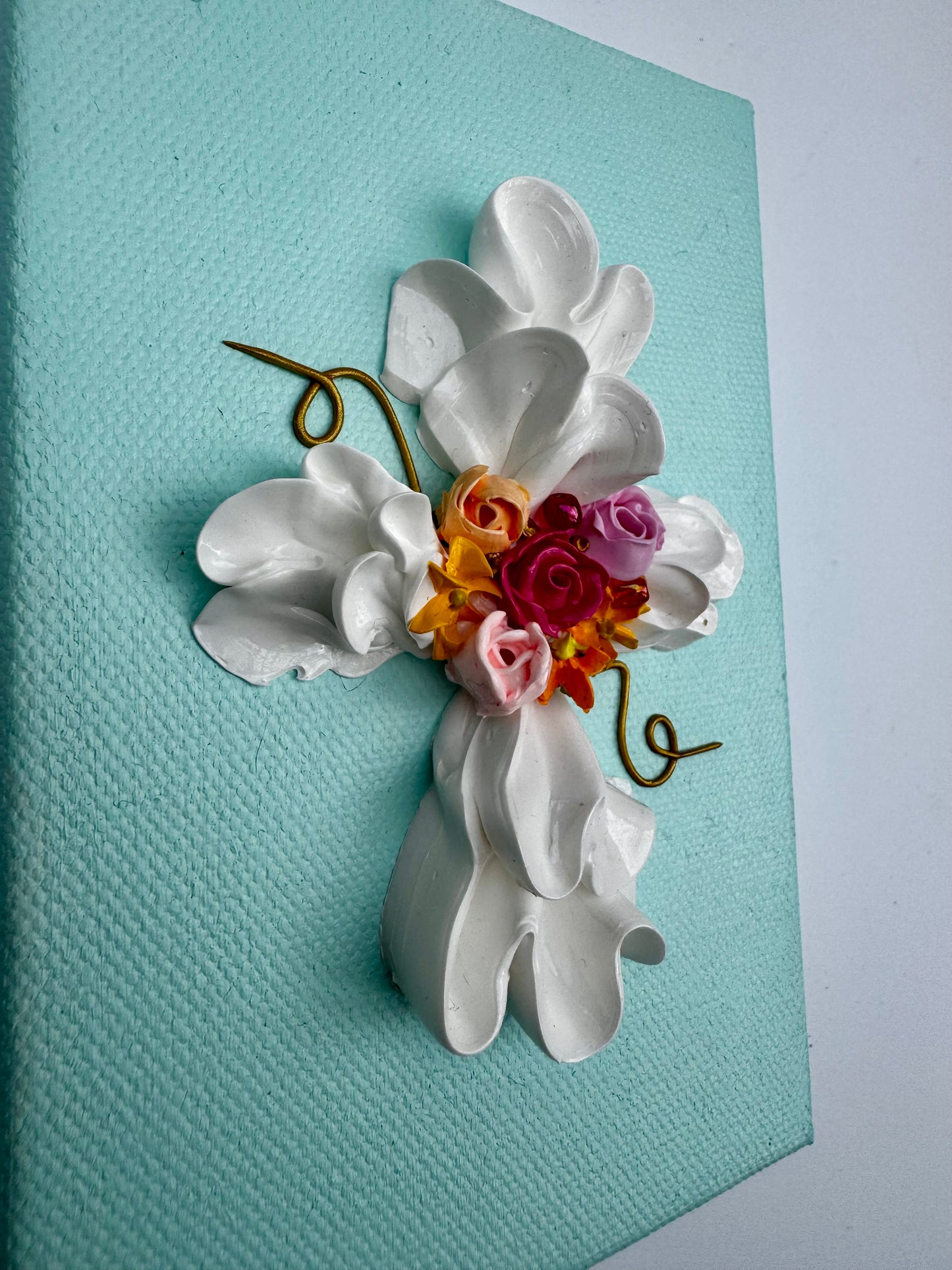 Cross with Pink & Orange Flowers