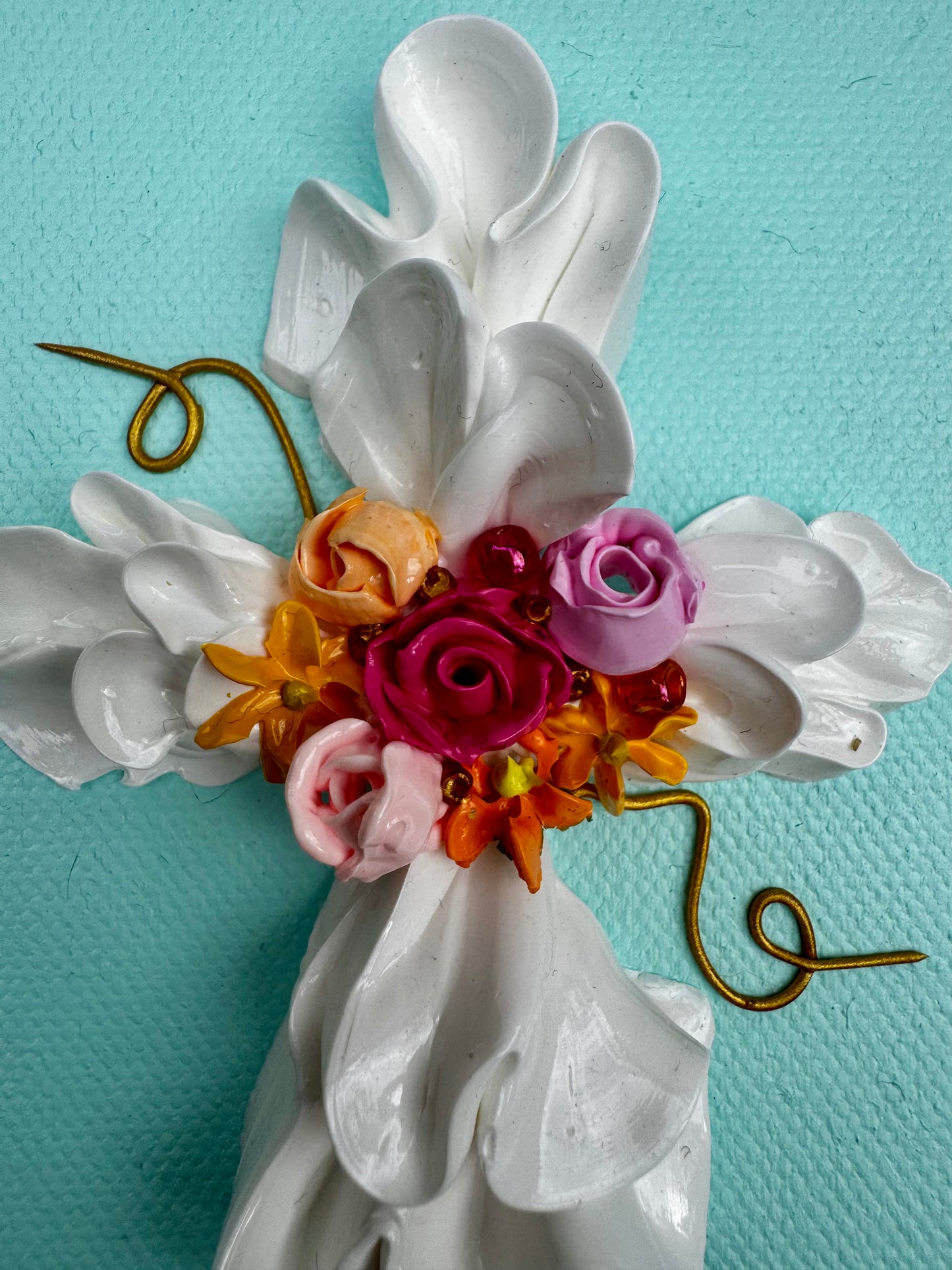 Cross with Pink & Orange Flowers